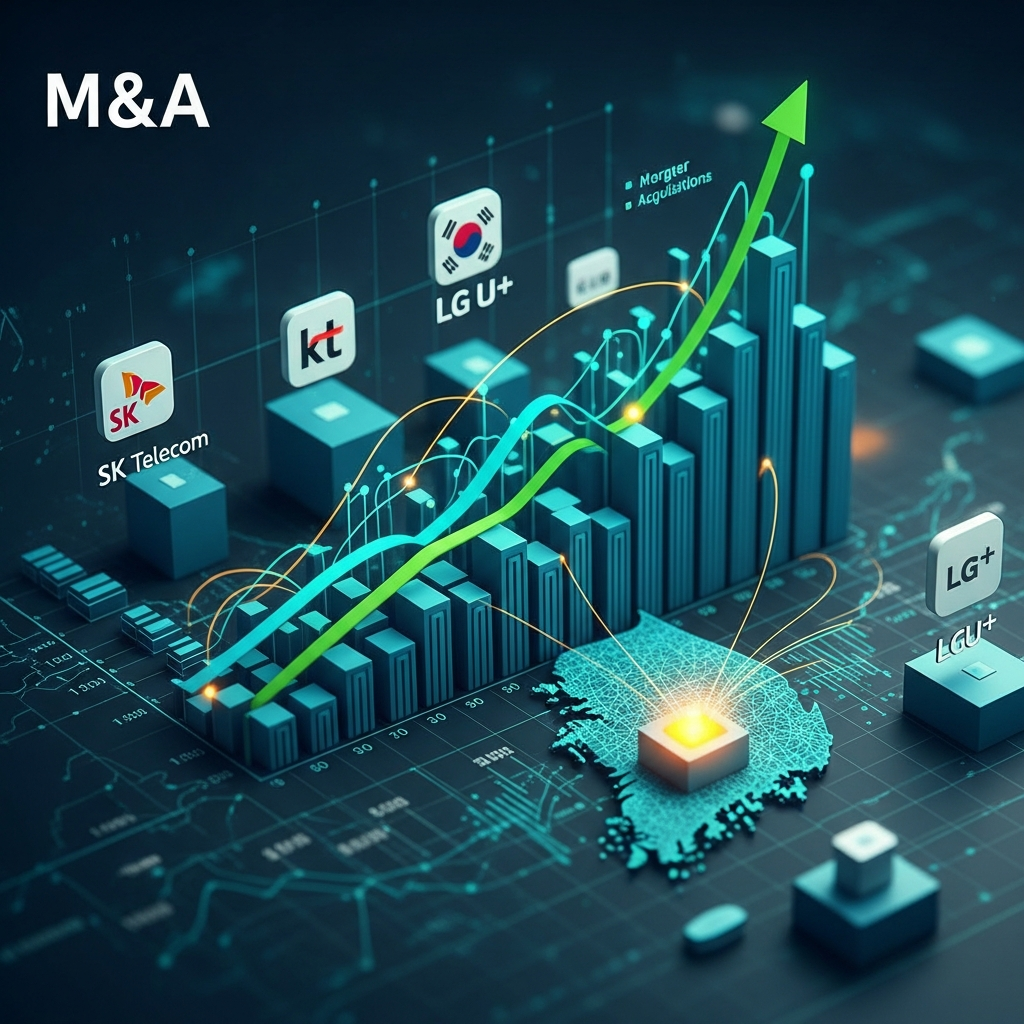 Illustration of 대한민국 통신 산업 M&A 분석: 인수합병 트렌드와 시장 전망